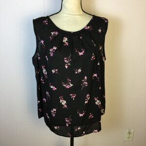 Worthington Blouse Tank Top Size 2XL XXL Womans Black Purple Floral Sleeveless
